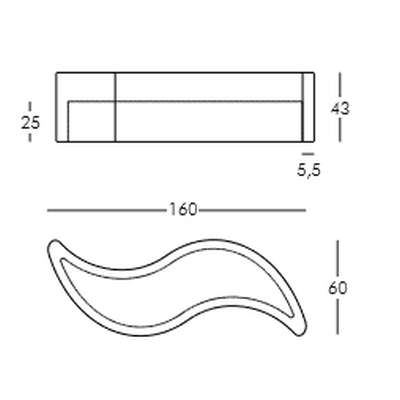 Maße WAVE Bank Seitensicht, Draufsicht von Slide Design Maße WAVE Bank Seitensicht, Draufsicht