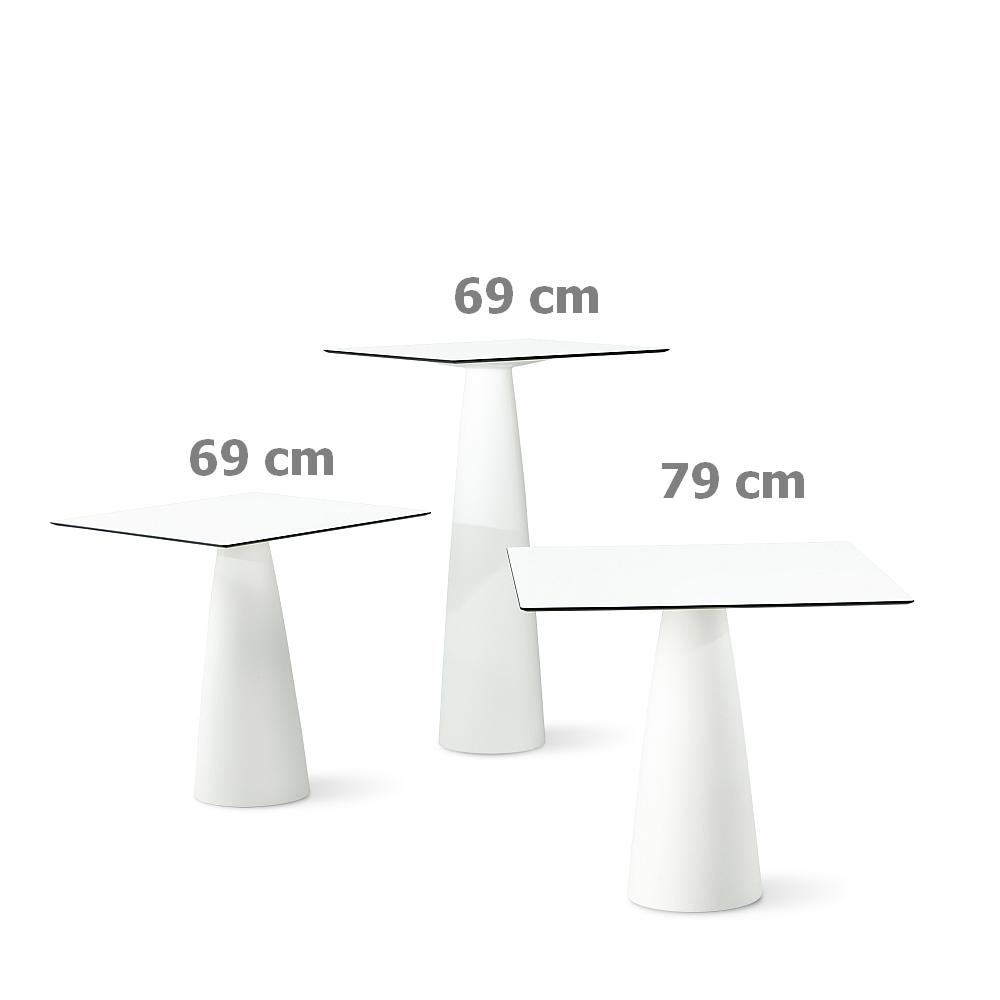 HOPL Stehtisch mit/ohne Beleuchtung, Platte quadratisch 69 bis 79 cm