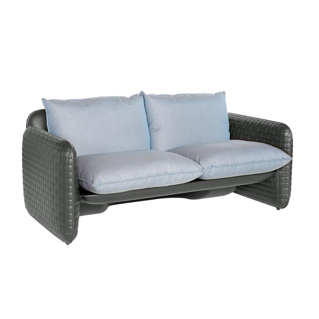 MARA Gartensofa elephant grey mit Kissen river blue