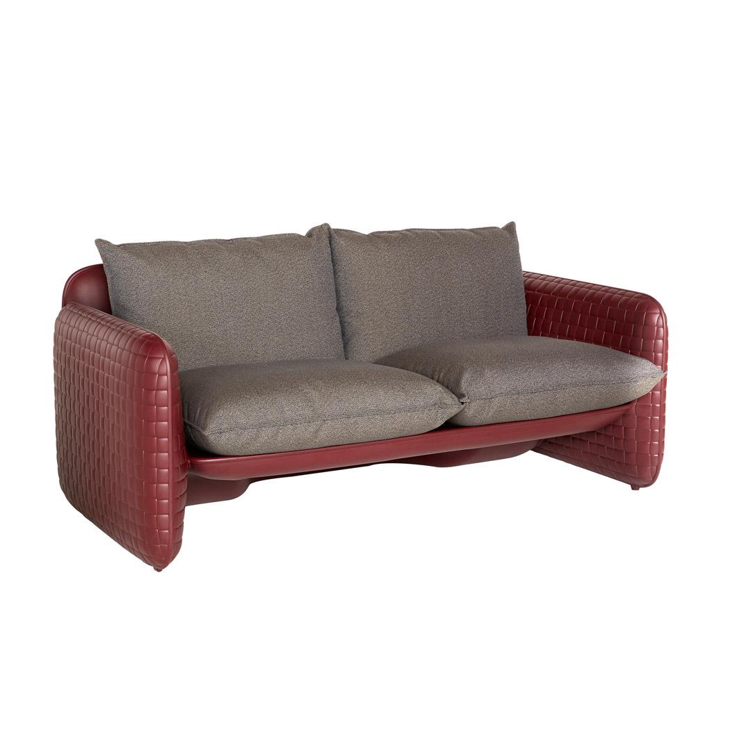 MARA Gartensofa mahagony leather mit Kissen in london brown