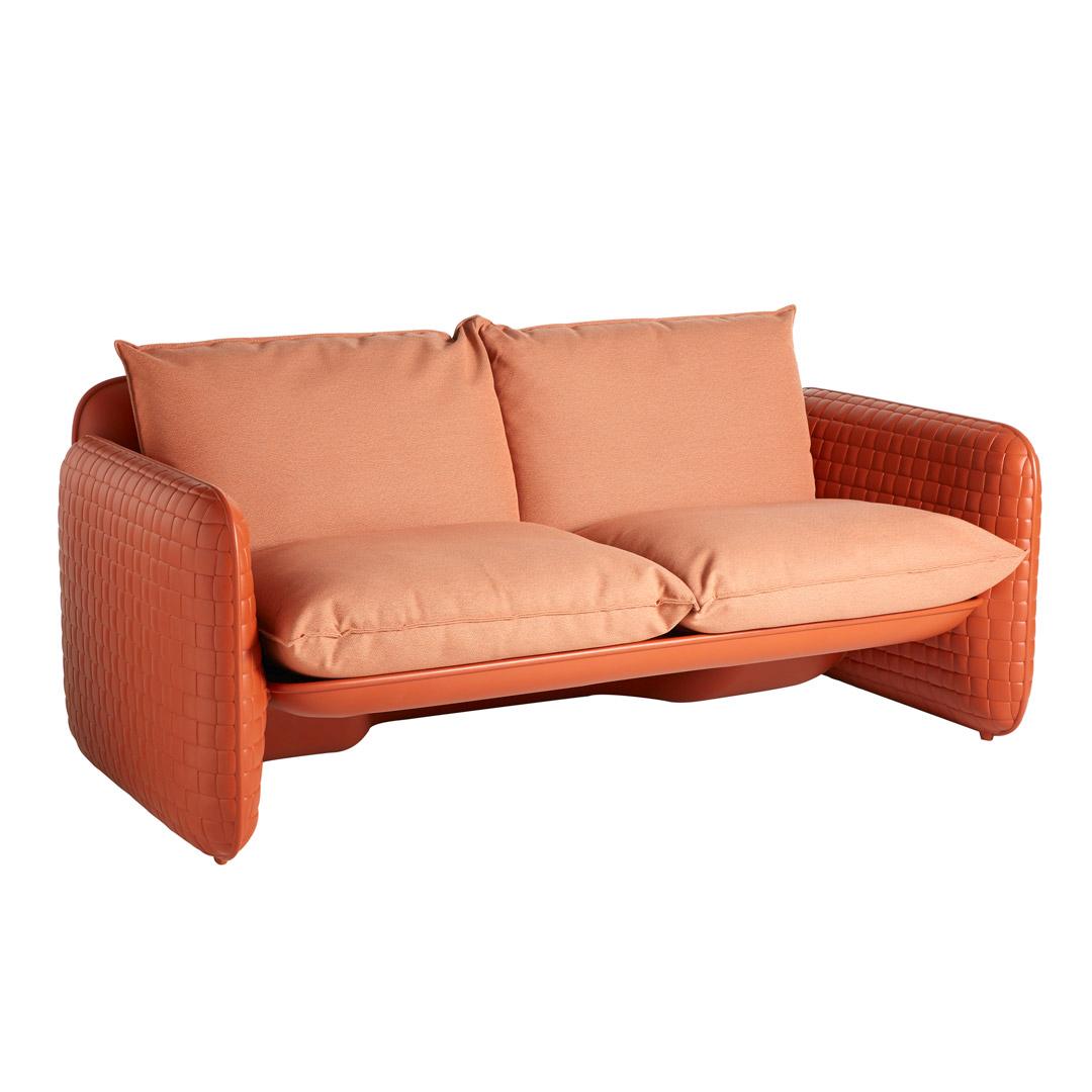 MARA Gartensofa farbenfroh in saddle leather mit Kissen in earth orange