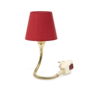 Gl�hw�rmchen Steckerleuchte Classic Messing Textilschirm rot glatt