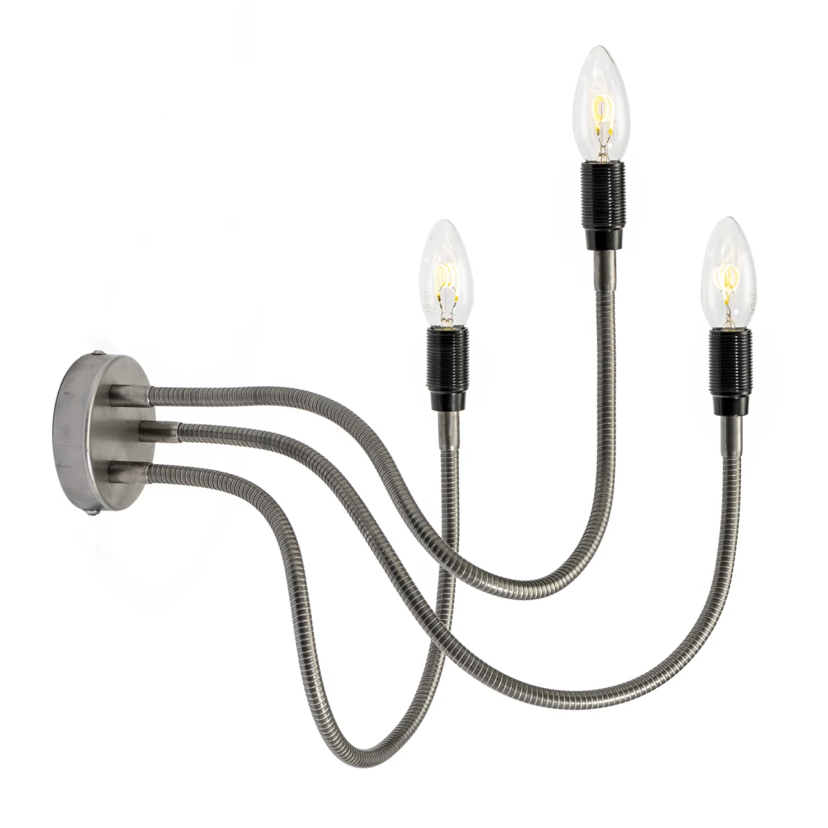 Dreiarm Lang in Stahl Wandleuchte ohne Reflektoren