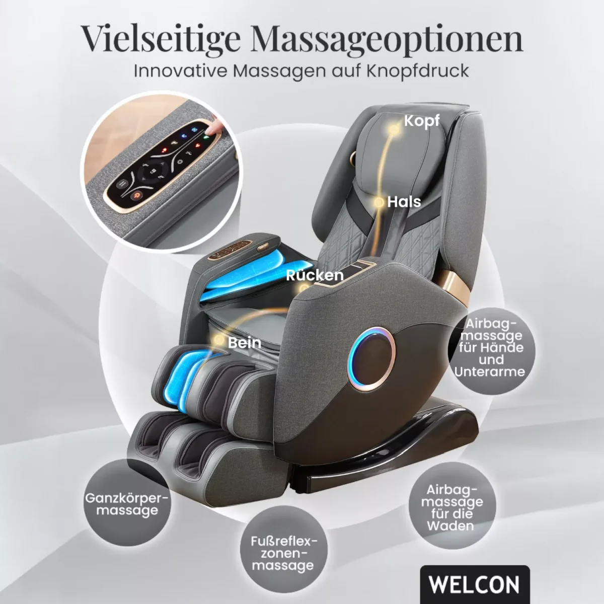 Easyrelaxx Plus Massagesessel mit vielseitigen Massageoptionen – unterschiedliche Techniken für Rücken, Nacken und Beine von Welcon Easyrelaxx Plus Massagesessel mit vielseitigen Massageoptionen – unterschiedliche Techniken für Rücken, Nacken und Beine