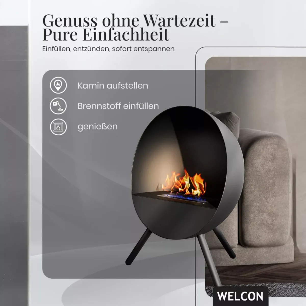 Bioethanol Kamin & Fireplace Bergen schwarz | Standkamin von Welcon Bioethanol Kamin & Fireplace Bergen schwarz | Standkamin