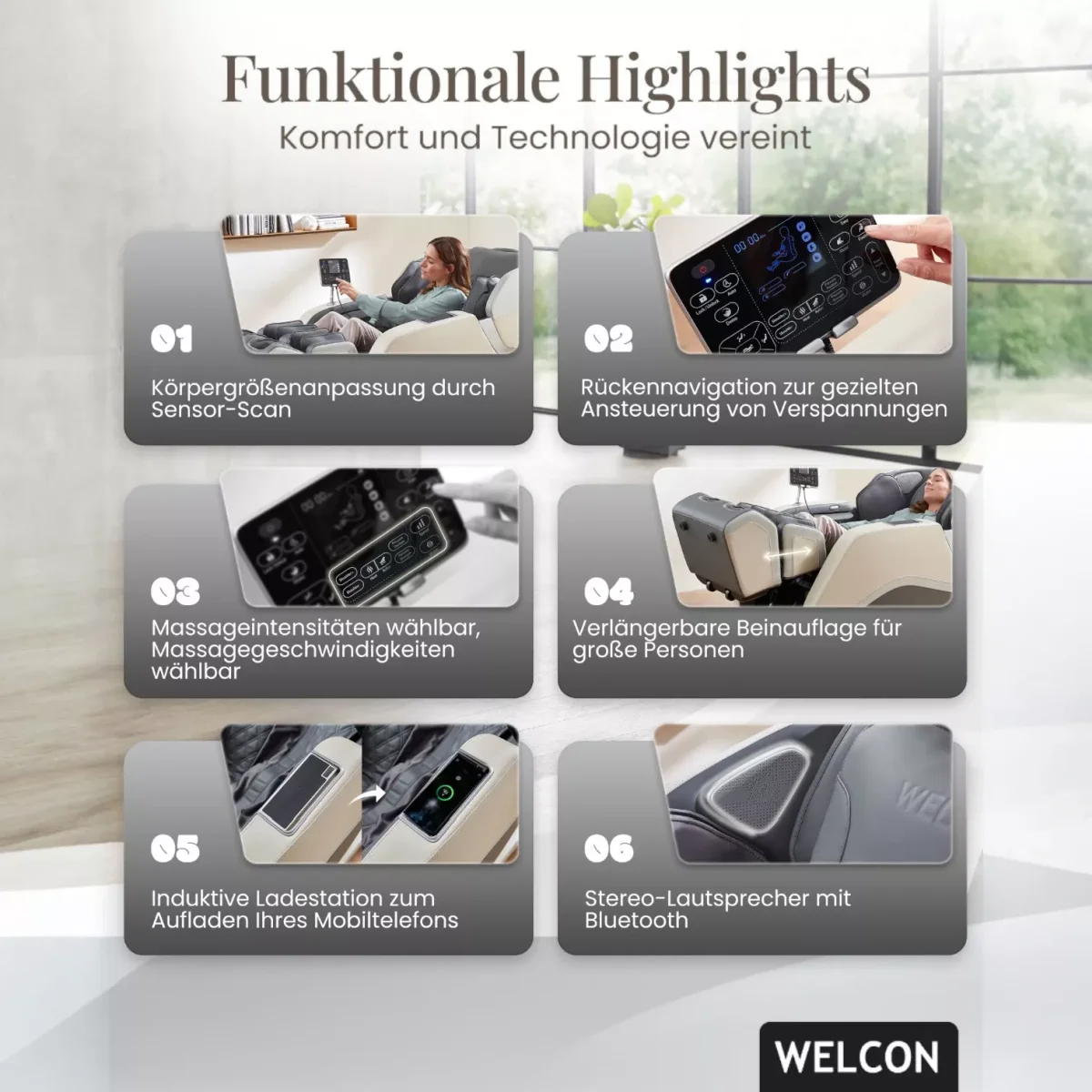 Massagesessel PRESTIGE III Funktionale Highlights von Welcon Massagesessel PRESTIGE III Funktionale Highlights