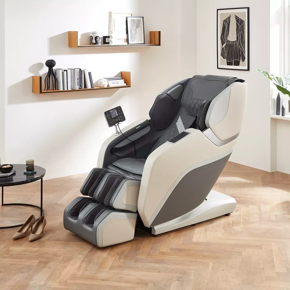 Prestige III Massagesessel Grau-Beige – vielseitige Massageoptionen für Nacken, Rücken, Beine und Füße von Welcon Prestige III Massagesessel Grau-Beige – vielseitige Massageoptionen für Nacken, Rücken, Beine und Füße