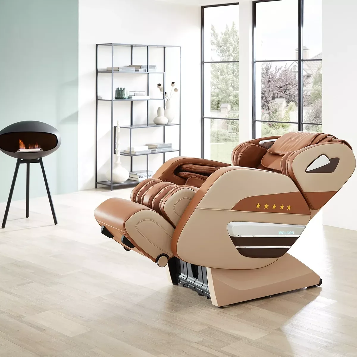 Welcon Dynamite Massagesessel Beige-Braun – stufenlose Neigungsverstellung der Rückenlehne und der Beinauflage von Welcon Welcon Dynamite Massagesessel Beige-Braun – stufenlose Neigungsverstellung der Rückenlehne und der Beinauflage