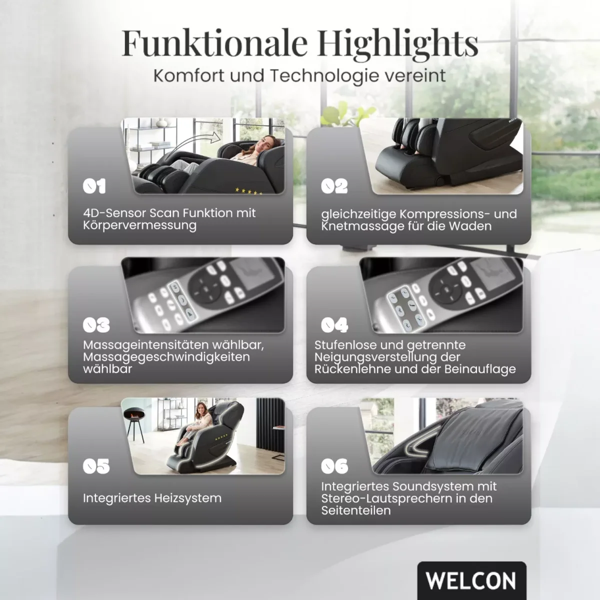Welcon Dynamite Massagesessel Schwarz – funktionale Highlights wie Zero Gravity, 3D-Sensor Scan, Wärmefunktion und Airbagmassage von Welcon Welcon Dynamite Massagesessel Schwarz – funktionale Highlights wie Zero Gravity, 3D-Sensor Scan, Wärmefunktion und Airbagmassage